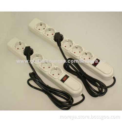 European standard power strip with 6 socket outlets, PC+ABS casing, extension cord